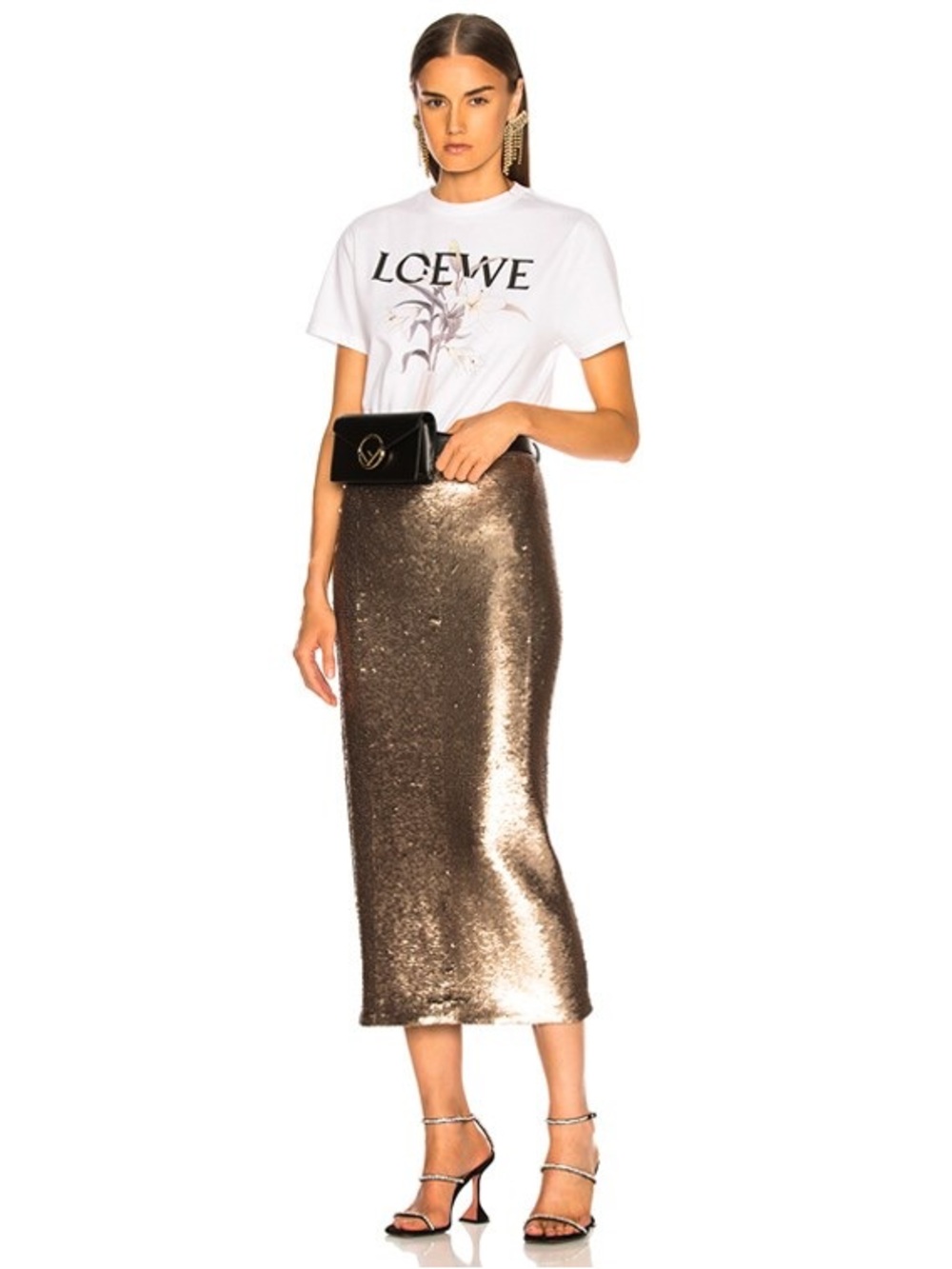 Cinq A Sept Paula Midi Skirt Pewter Gold Sequin Party